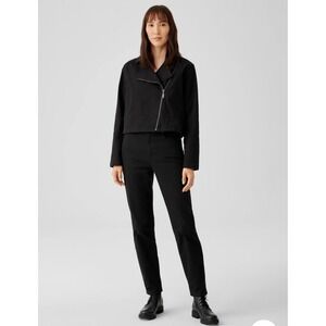EILEEN FISHER Organic Cotton Denim Notch Collar Cropped Moto Jacket XL